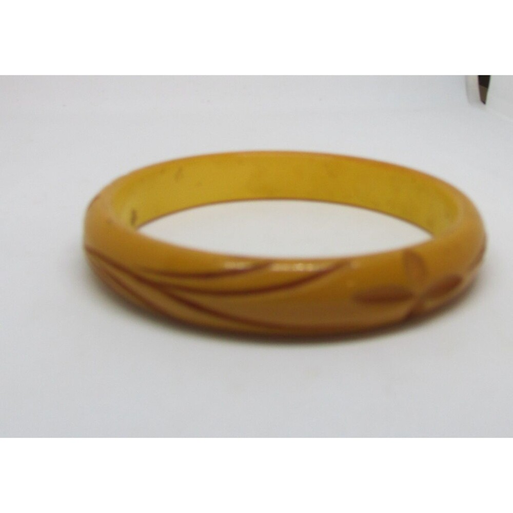 Carved Butterscotch BAKELITE Vintage Bangle Bracelet 12 mm wide